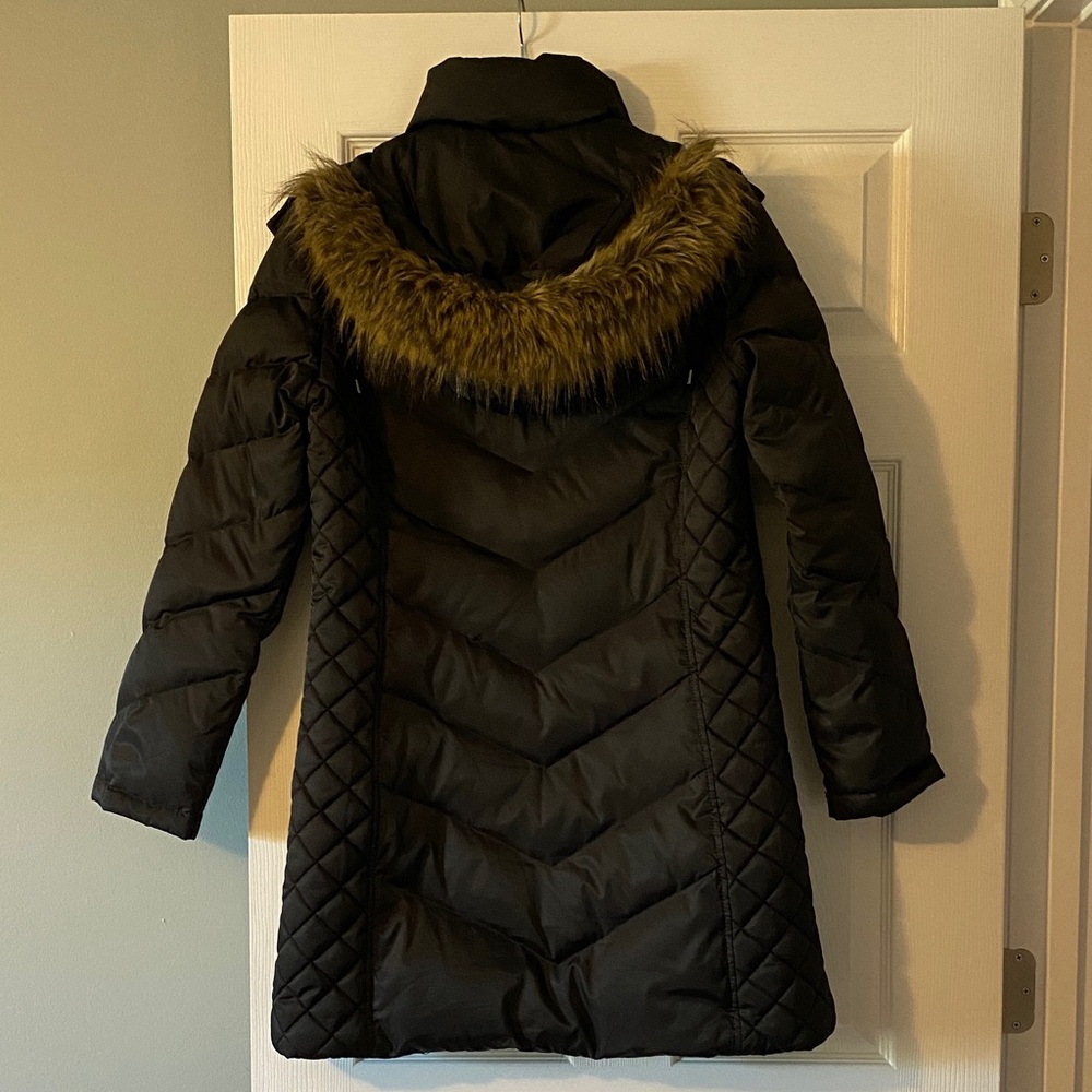 Kenneth Cole Reaction Black Puffer Jacket with Faux Fur detachable Hood